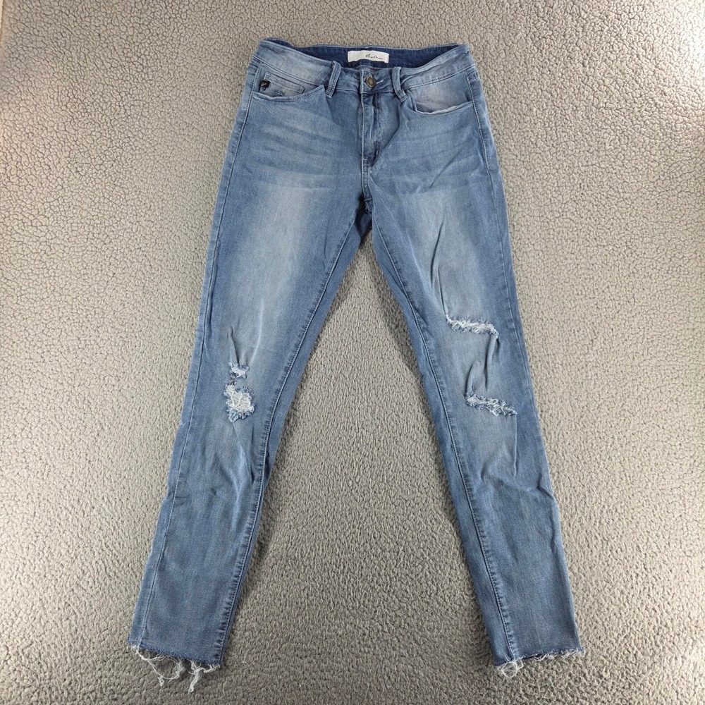 KanCan Jeans Womens 28 Blue Light Wash Distressed Skinny Jeans Raw Hem Slim Fit